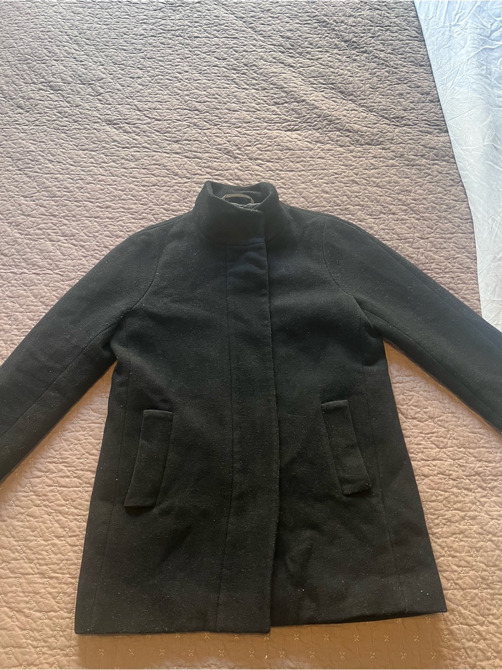 J. Crew Black Wool-Blend Stand Collar Pea Coat - Picture 1 of 4